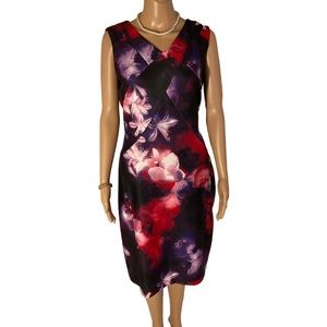 Calvin Klein Purple Floral Printed, Sleeveless Sheath Dress Size 14